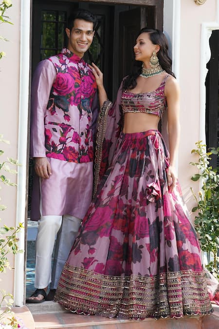 Shop Astha Narang Purple Organza Sequins Square Neck Floral Pattern Blouse Lehenga Set Online at Aza Fashions Shop_Astha Narang_Purple Organza Sequins Square Neck Floral Pattern Blouse Lehenga Set _Online_at_Aza_Fashions