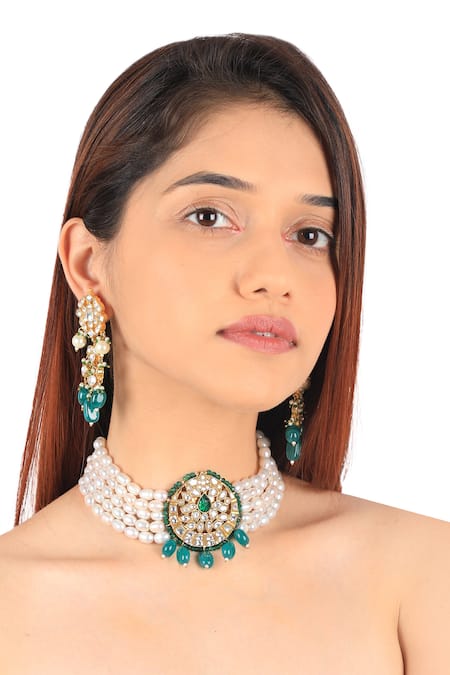 Riana Jewellery Pearl & Bead Multistrand Choker Necklace Set 