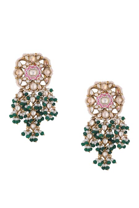 Buy_Riana Jewellery_Green Glitter, Beads, Stones Embellished Meenakari Necklace Set _Online_at_Aza_Fashions