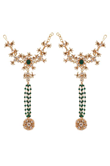 Shop Riana Jewellery Green Beads, Stones Embellished Hathphool Set Of 2 at Aza Fashions Shop_Riana Jewellery_Green Beads, Stones Embellished Hathphool Set Of 2 _at_Aza_Fashions