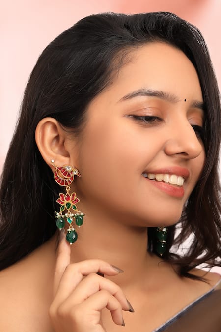 Riana Jewellery Peacock & Floral Pattern Danglers 