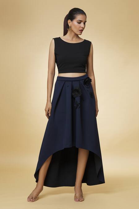 Varsha Wadhwa_Black Beads, Applique Manuella Mullet Floral Work Skirt _Online_at_Aza_Fashions