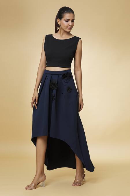 Buy_Varsha Wadhwa_Black Beads, Applique Manuella Mullet Floral Work Skirt _Online_at_Aza_Fashions