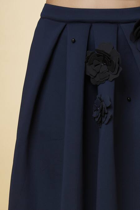 Shop_Varsha Wadhwa_Black Beads, Applique Manuella Mullet Floral Work Skirt _Online_at_Aza_Fashions