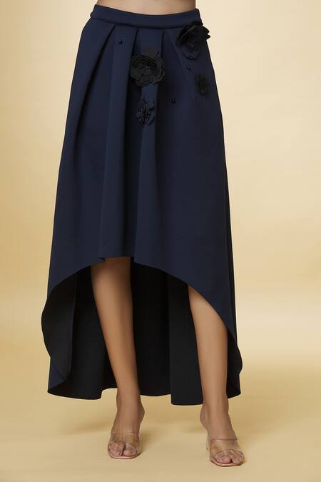 Varsha Wadhwa_Black Beads, Applique Manuella Mullet Floral Work Skirt _at_Aza_Fashions