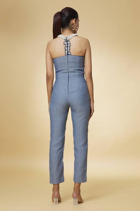 Varsha Wadhwa Denim Halter Neck Jumpsuit 