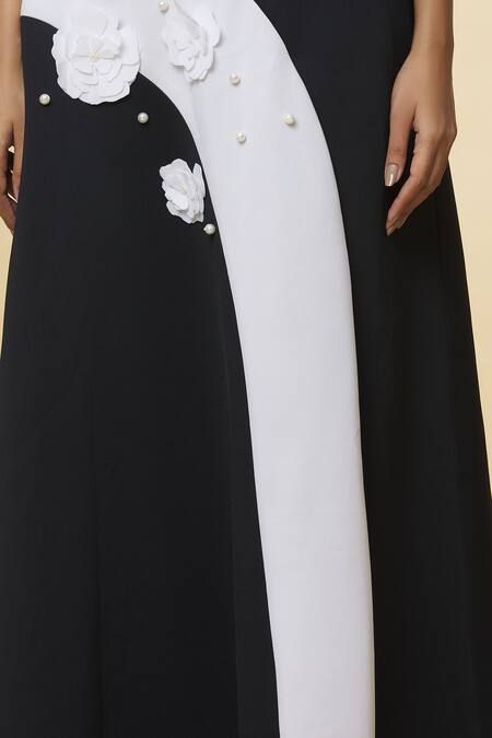 Buy_Varsha Wadhwa_Black Neoprene Pearls, Applique Color Blocked Work Skirt _Online_at_Aza_Fashions