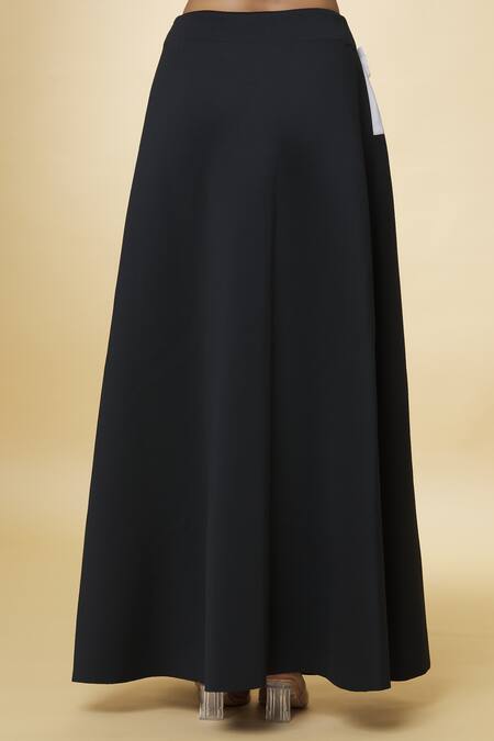 Shop_Varsha Wadhwa_Black Neoprene Pearls, Applique Color Blocked Work Skirt _Online_at_Aza_Fashions