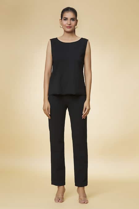 Shop_Varsha Wadhwa_Black Faux Leather Applique Work Cape Overlay _Online_at_Aza_Fashions