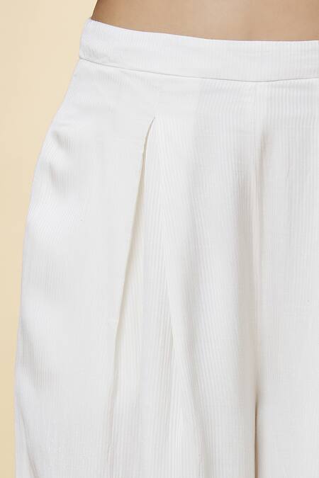 Shop_Varsha Wadhwa_White Solid Pleated Palazzo  _Online_at_Aza_Fashions