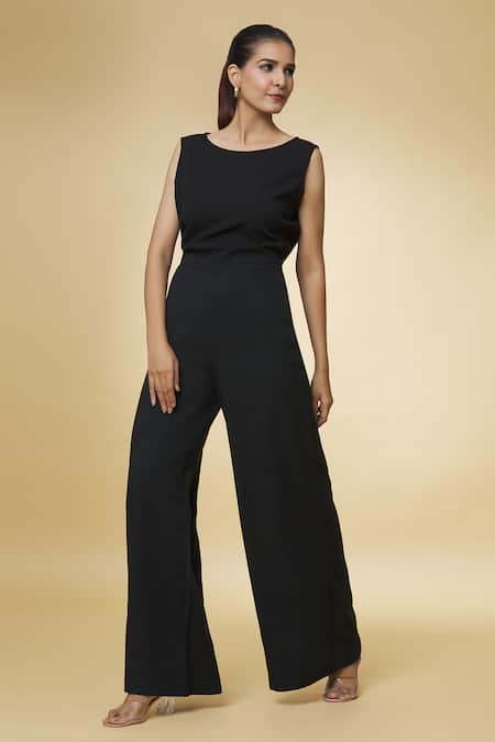 Buy_Varsha Wadhwa_Black Solid High Waisted Palazzo  _Online_at_Aza_Fashions