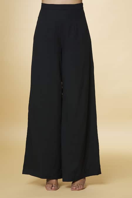 Shop_Varsha Wadhwa_Black Solid High Waisted Palazzo  _Online_at_Aza_Fashions