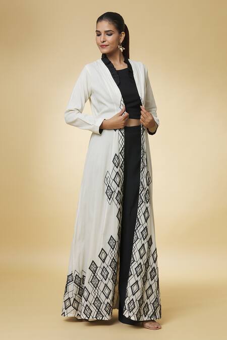 Buy_Varsha Wadhwa_White Front Open Ruffle Neck Embroidered Cape _Online_at_Aza_Fashions