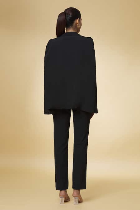 Shop_Varsha Wadhwa_Black Short Solid Cape Jacket _at_Aza_Fashions