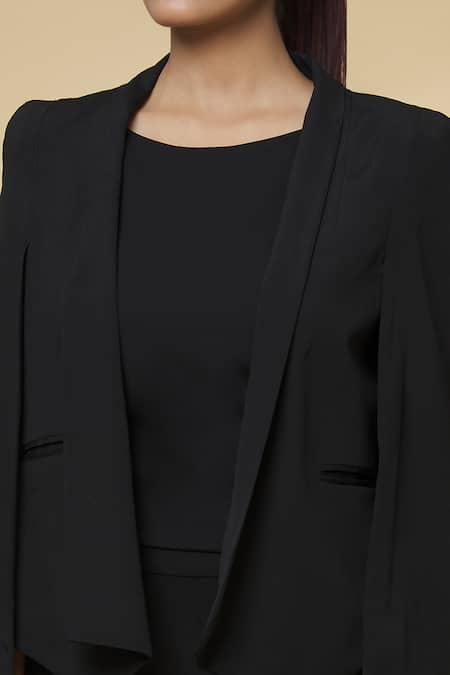 Shop_Varsha Wadhwa_Black Short Solid Cape Jacket _Online_at_Aza_Fashions