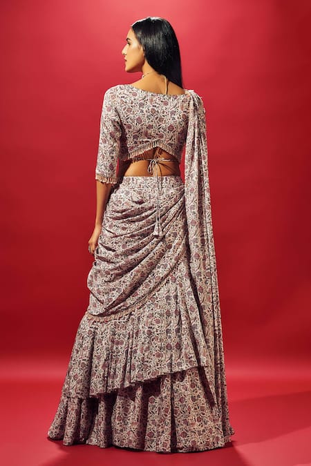 Sammohi By Moksha And Hiral Pre-Draped Floral Print Saree With Blouse 