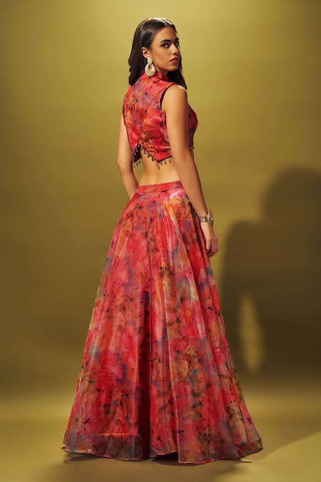 Buy Sammohi By Moksha And Hiral Multi Color Organza Beads High Water Splash Floral Print Lehenga With Blouse Online at Aza Fashions Buy_Sammohi By Moksha And Hiral_Multi Color Organza Beads High Water Splash Floral Print Lehenga With Blouse _Online_at_Aza_Fashions