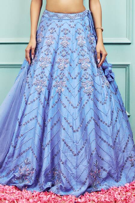 Sammohi By Moksha And Hiral Purple Leatherette, Tulle Crystals, Beads Chevron Hand Embroidered Lehenga Set Online at Aza Fashions Sammohi By Moksha And Hiral_Purple Leatherette, Tulle Crystals, Beads Chevron Hand Embroidered Lehenga Set _Online_at_Aza_Fashions