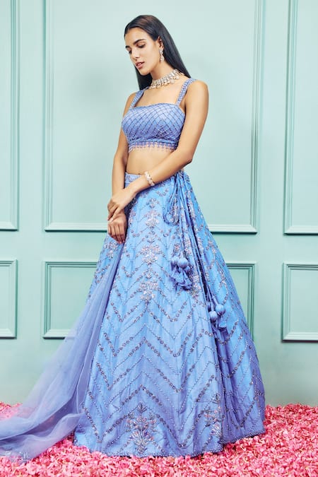Buy Sammohi By Moksha And Hiral Purple Leatherette, Tulle Crystals, Beads Chevron Hand Embroidered Lehenga Set Online at Aza Fashions Buy_Sammohi By Moksha And Hiral_Purple Leatherette, Tulle Crystals, Beads Chevron Hand Embroidered Lehenga Set _Online_at_Aza_Fashions