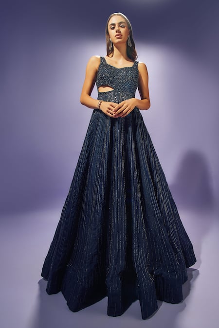 Buy Sammohi By Moksha And Hiral Blue Silk Organza Sequins, Crystals Sweetheart Neck Hand Embellished Gown Online at Aza Fashions Buy_Sammohi By Moksha And Hiral_Blue Silk Organza Sequins, Crystals Sweetheart Neck Hand Embellished Gown _Online_at_Aza_Fashions