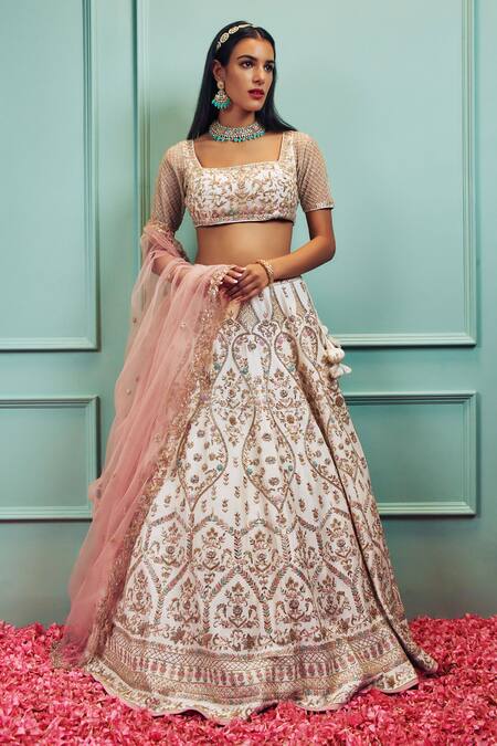 Buy Sammohi By Moksha And Hiral Ivory Tulle, Silk Embroidery Square Zardozi Hand Embellished Bridal Lehenga Set Online at Aza Fashions Buy_Sammohi By Moksha And Hiral_Ivory Tulle, Silk Embroidery Square Zardozi Hand Embellished Bridal Lehenga Set _Online_at_Aza_Fashions