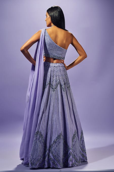 Shop Sammohi By Moksha And Hiral Purple Silk, Georgette Sequins, Crystals Hand Embroidered Lehenga With Blouse at Aza Fashions Shop_Sammohi By Moksha And Hiral_Purple Silk, Georgette Sequins, Crystals Hand Embroidered Lehenga With Blouse _at_Aza_Fashions
