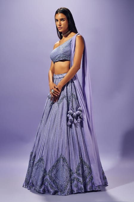 Sammohi By Moksha And Hiral Purple Silk, Georgette Sequins, Crystals Hand Embroidered Lehenga With Blouse Online at Aza Fashions Sammohi By Moksha And Hiral_Purple Silk, Georgette Sequins, Crystals Hand Embroidered Lehenga With Blouse _Online_at_Aza_Fashions