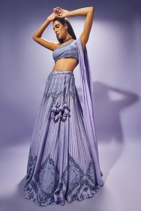 Shop Sammohi By Moksha And Hiral Purple Silk, Georgette Sequins, Crystals Hand Embroidered Lehenga With Blouse Online at Aza Fashions Shop_Sammohi By Moksha And Hiral_Purple Silk, Georgette Sequins, Crystals Hand Embroidered Lehenga With Blouse _Online_at_Aza_Fashions