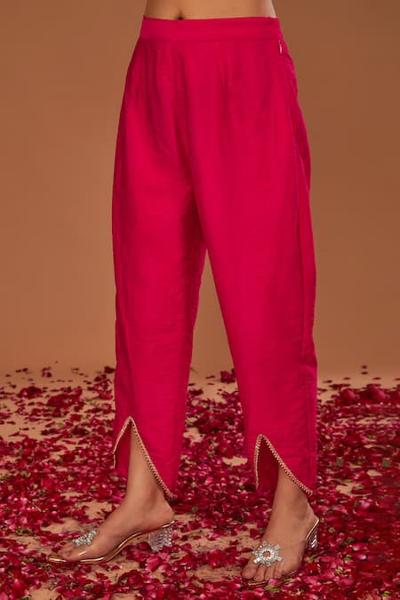 Buy Preeti S Kapoor Fuchsia Cotton, Organza Gota Patti Round Neck Embroidered Kurta Slit Pant Set Online at Aza Fashions Buy_Preeti S Kapoor_Fuchsia Cotton, Organza Gota Patti Round Neck Embroidered Kurta Slit Pant Set _Online_at_Aza_Fashions