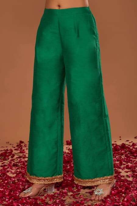 Buy Preeti S Kapoor Green Cotton, Organza Gota Patti Collared Embroidered Kurta Pant Set Online at Aza Fashions Buy_Preeti S Kapoor_Green Cotton, Organza Gota Patti Collared Embroidered Kurta Pant Set _Online_at_Aza_Fashions