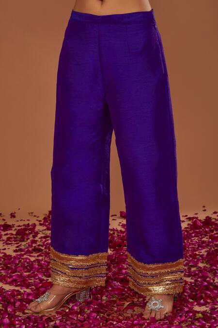 Buy Preeti S Kapoor Purple Silk, Organza Embroidery, Gota Patti Collared Short Kurta Pant Set Online at Aza Fashions Buy_Preeti S Kapoor_Purple Silk, Organza Embroidery, Gota Patti Collared Short Kurta Pant Set _Online_at_Aza_Fashions