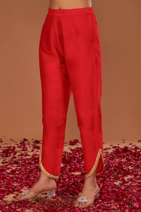 Buy Preeti S Kapoor Red Silk, Organza Gota Patti Round Neck Embroidered Long Kurta Pant Set Online at Aza Fashions Buy_Preeti S Kapoor_Red Silk, Organza Gota Patti Round Neck Embroidered Long Kurta Pant Set _Online_at_Aza_Fashions