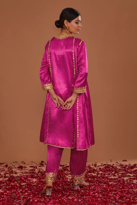 Shop_Preeti S Kapoor_Fuchsia Silk, Organza Gota Patti, Sequins, Embroidered Anarkali Salwar Set _at_Aza_Fashions