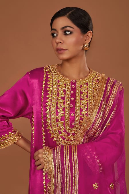 Preeti S Kapoor_Fuchsia Silk, Organza Gota Patti, Sequins, Embroidered Anarkali Salwar Set _Online_at_Aza_Fashions