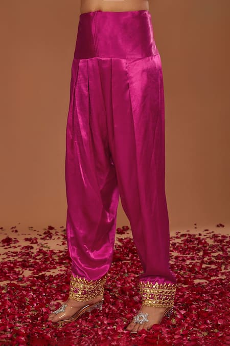 Buy_Preeti S Kapoor_Fuchsia Silk, Organza Gota Patti, Sequins, Embroidered Anarkali Salwar Set _Online_at_Aza_Fashions
