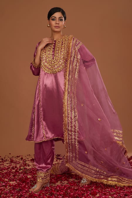 Preeti S Kapoor Pink Kurta And Salwar Silk Hand Embroidered Gota Round Anarkali Set