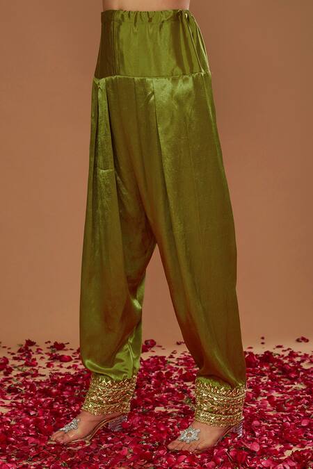 Buy_Preeti S Kapoor_Green Silk, Organza Embroidery, Gota Patti, Sequins, Pearls Anarkali Salwar Set _Online_at_Aza_Fashions