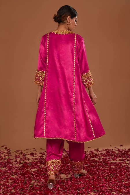 Shop Preeti S Kapoor Pink Silk, Organza Gota Patti, Pearls, Sequins, Hand Anarkali Salwar Set at Aza Fashions Shop_Preeti S Kapoor_Pink Silk, Organza Gota Patti, Pearls, Sequins, Hand Anarkali Salwar Set _at_Aza_Fashions