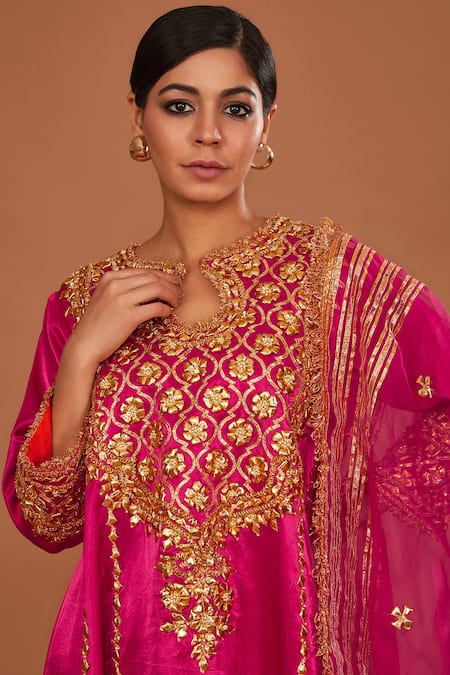 Preeti S Kapoor Pink Silk, Organza Gota Patti, Pearls, Sequins, Hand Anarkali Salwar Set Online at Aza Fashions Preeti S Kapoor_Pink Silk, Organza Gota Patti, Pearls, Sequins, Hand Anarkali Salwar Set _Online_at_Aza_Fashions