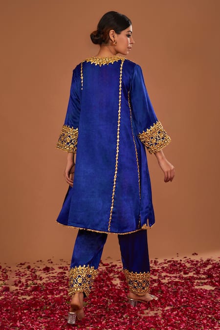 Shop Preeti S Kapoor Blue Silk, Organza Gota Patti, Pearls, Sequins Embroidered Anarkali Salwar Set at Aza Fashions Shop_Preeti S Kapoor_Blue Silk, Organza Gota Patti, Pearls, Sequins Embroidered Anarkali Salwar Set _at_Aza_Fashions