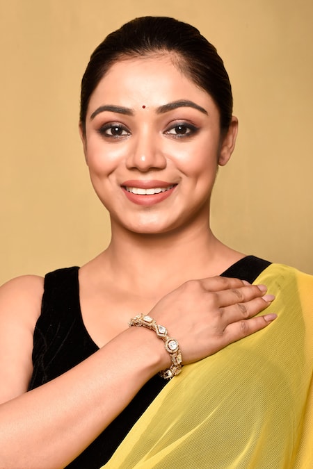 Preeti Mohan Gold Plated Stones Embellished Geometric Bangle 