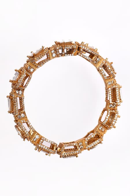 Buy_Preeti Mohan_Gold Plated Stones Embellished Geometric Bangle _Online_at_Aza_Fashions