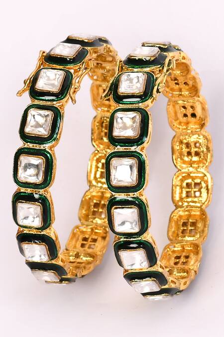 Preeti Mohan_Green Stones Studded Bangles- Set Of 2 _Online_at_Aza_Fashions