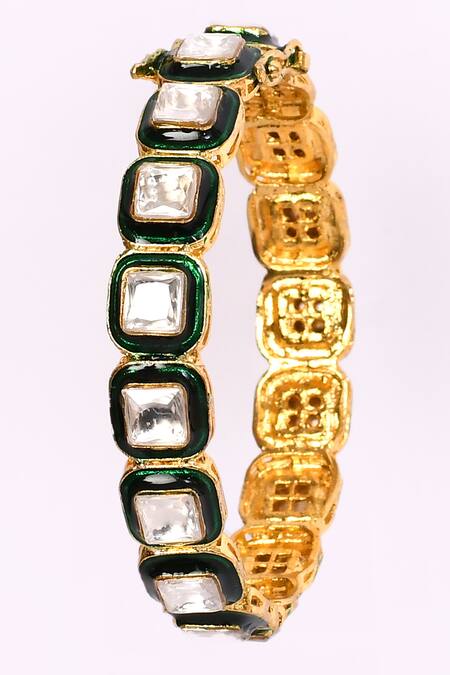 Buy_Preeti Mohan_Green Stones Studded Bangles- Set Of 2 _Online_at_Aza_Fashions