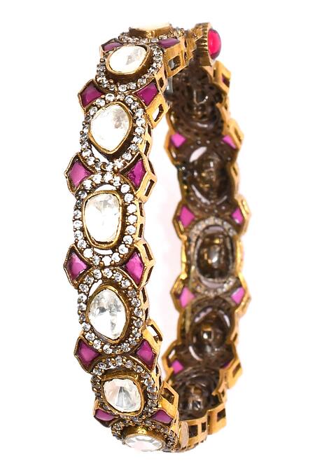 Buy_Preeti Mohan_Red Stones, Rhinestones Ruby Embellished Bangles- Set Of 2 _Online_at_Aza_Fashions