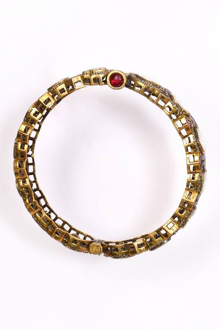 Shop_Preeti Mohan_Red Stones, Rhinestones Ruby Embellished Bangles- Set Of 2 _Online_at_Aza_Fashions