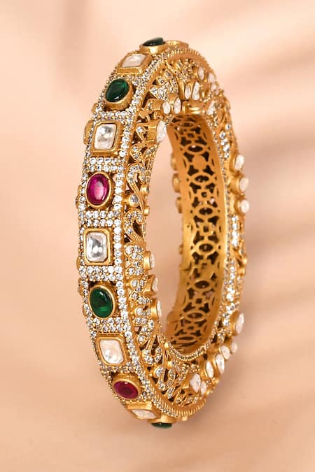 Shop_Preeti Mohan_Multi Color Stones Navratna Studded Bangle _at_Aza_Fashions