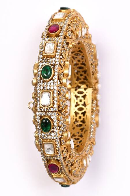 Preeti Mohan_Multi Color Stones Navratna Studded Bangle _Online_at_Aza_Fashions