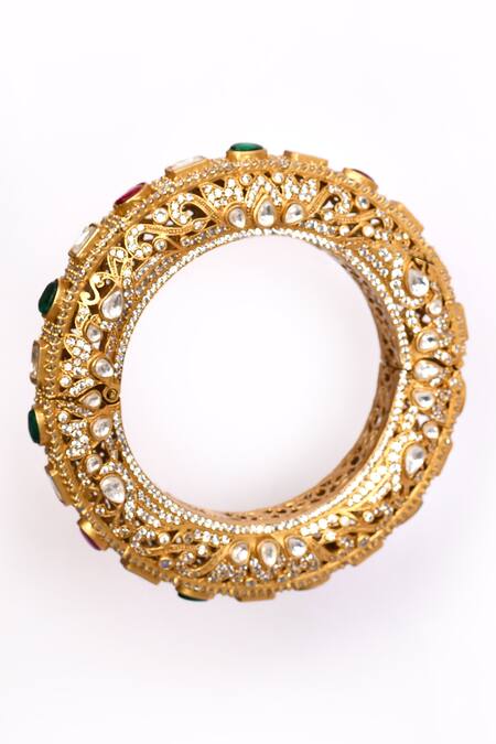 Buy_Preeti Mohan_Multi Color Stones Navratna Studded Bangle _Online_at_Aza_Fashions