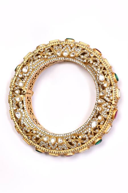 Shop_Preeti Mohan_Multi Color Stones Navratna Studded Bangle _Online_at_Aza_Fashions